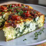 Fluffy spinach and feta frittata with tangy sun-dried tomatoes, baked golden and perfect for a satisfying brunch or light dinner.
