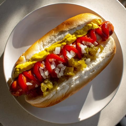 Juicy cooked hot dogs on buns with bright, colorful toppings, perfect for a summer BBQ.