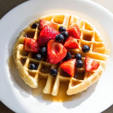 Close-up of crispy, hot waffles with perfect squares, ideal for a delicious breakfast feast.