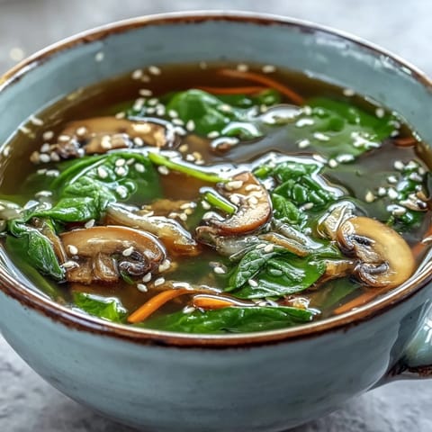 A close-up of Miso Ginger Winter Soup in a rustic bowl, showcasing tender carrots, shiitake mushrooms, and fresh green onions in a golden broth.