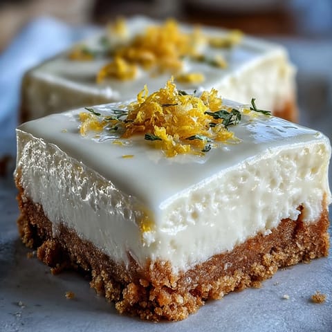 Creamy no-bake skyr lemon cheesecake bars, a refreshing slice with bright citrus.