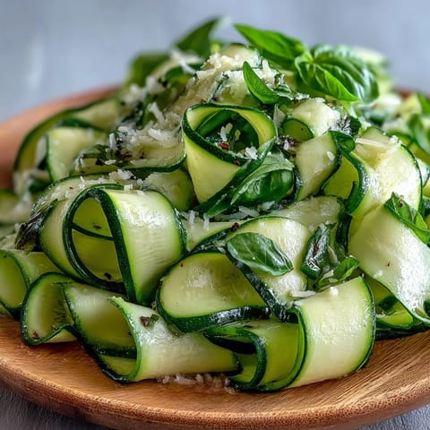 Delicate shaved zucchini ribbons tossed with lemon, Parmesan, and basil, summer ready.