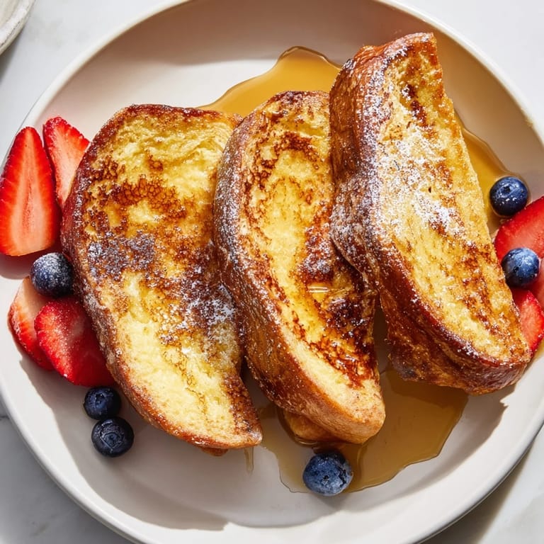 Warm, buttery French toast, a classic American breakfast, ready to be enjoyed with family.