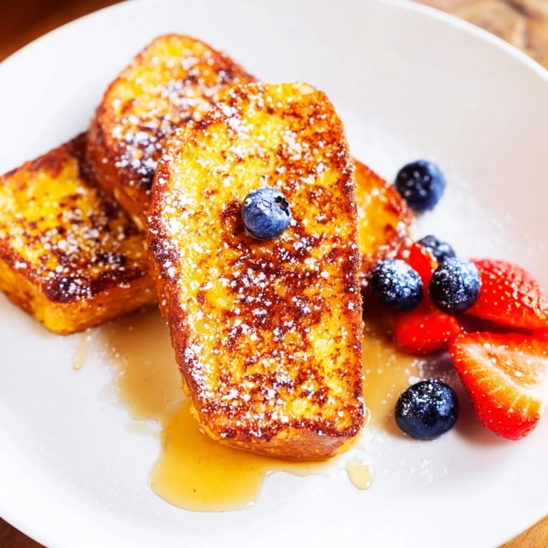 Crispy edges and a soft interior: homemade French toast, perfect for a weekend breakfast feast.