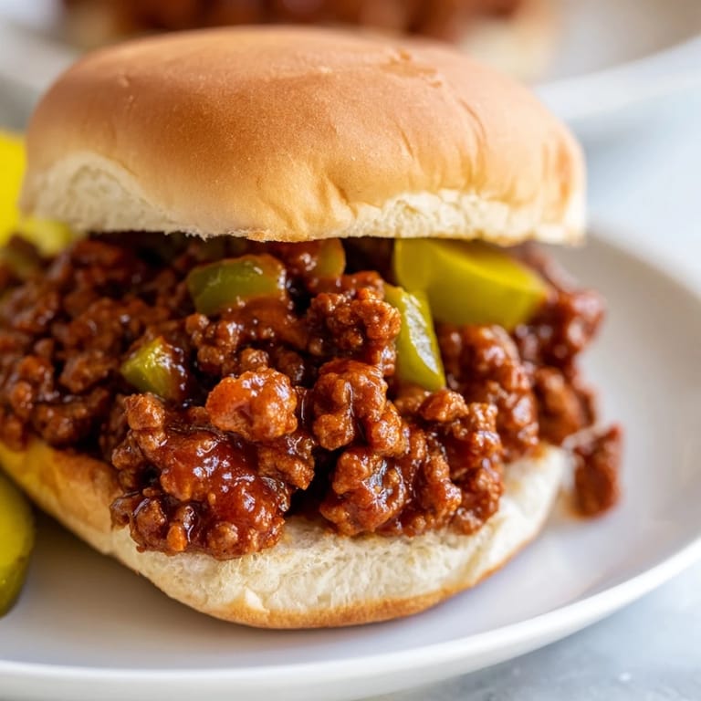 Golden-toasted buns overflowing with savory, rich Sloppy Joes, perfect for a hearty American meal.