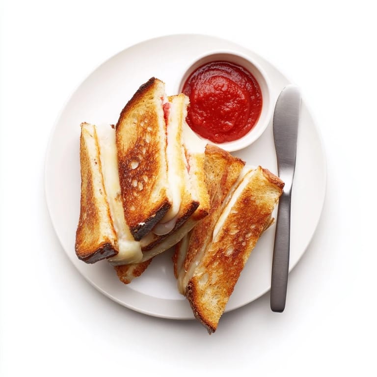 A close-up of a grilled cheese with mozzarella sticks, showcasing gooey cheese pull and a buttery, golden-brown crust.  