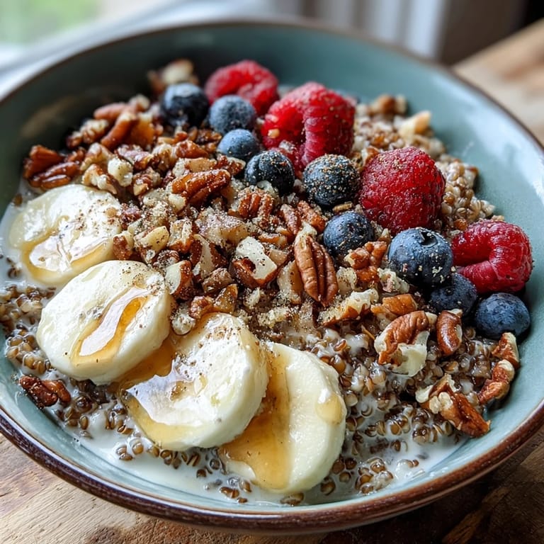 A nourishing Buckwheat Groats Breakfast bowl featuring fluffed groats, diced pear, walnuts, and a swirl of maple syrup, ready to enjoy.