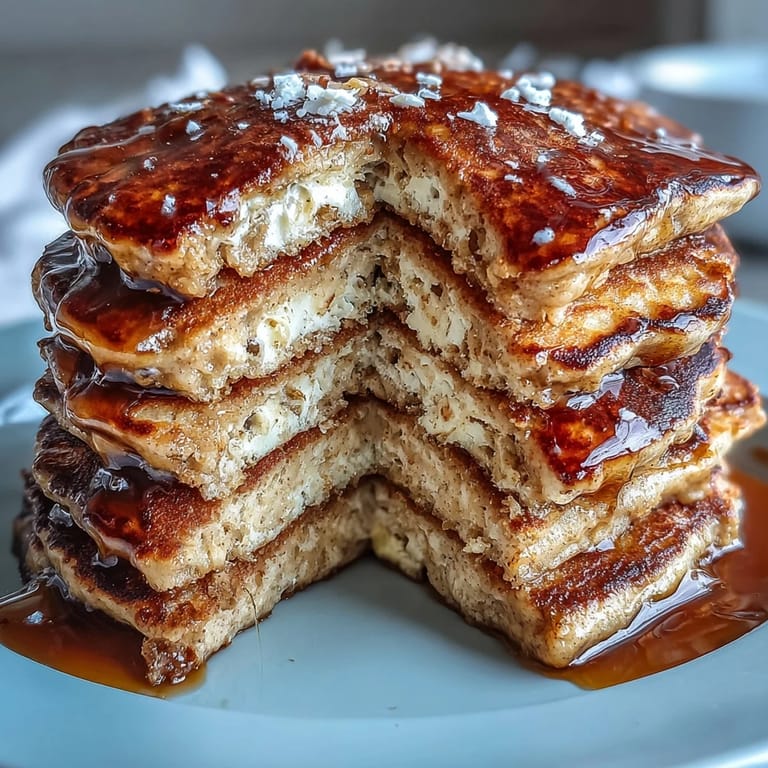 Freshly made Protein Power Pancakes served warm with sliced banana and a dollop of Greek yogurt for a nutritious breakfast.