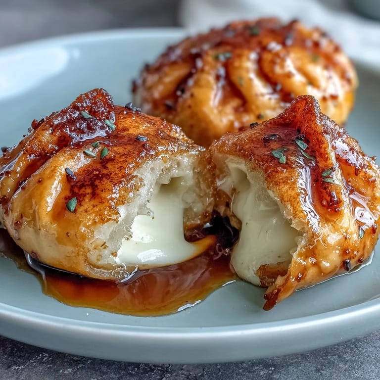 Steaming Chīzu Imomochi appetizer arranged on a white ceramic dish, highlighting the crispy edges and savory glaze.