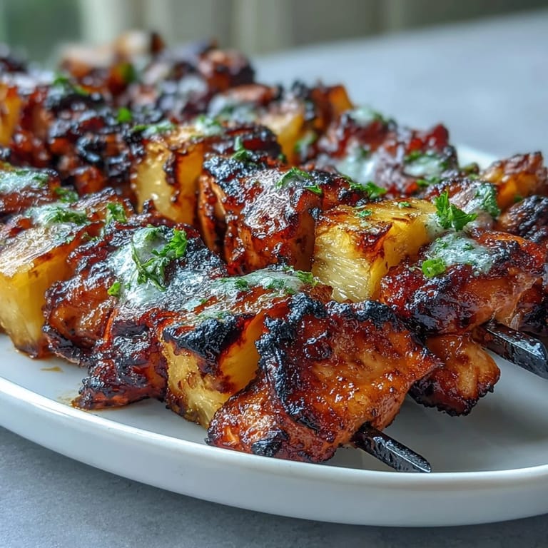 Sweet and smoky Grilled Pineapple Chicken Skewers, featuring tender chicken with golden pineapple and crisp veggies, ideal for easy weeknight dinners or parties.