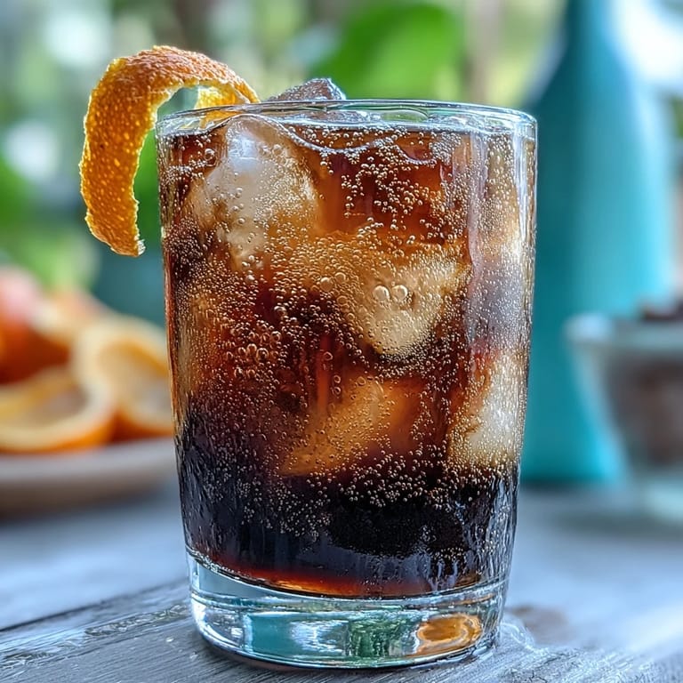 A close-up of a refreshing Cold Brew Coffee Tonic, kissed with bright orange.