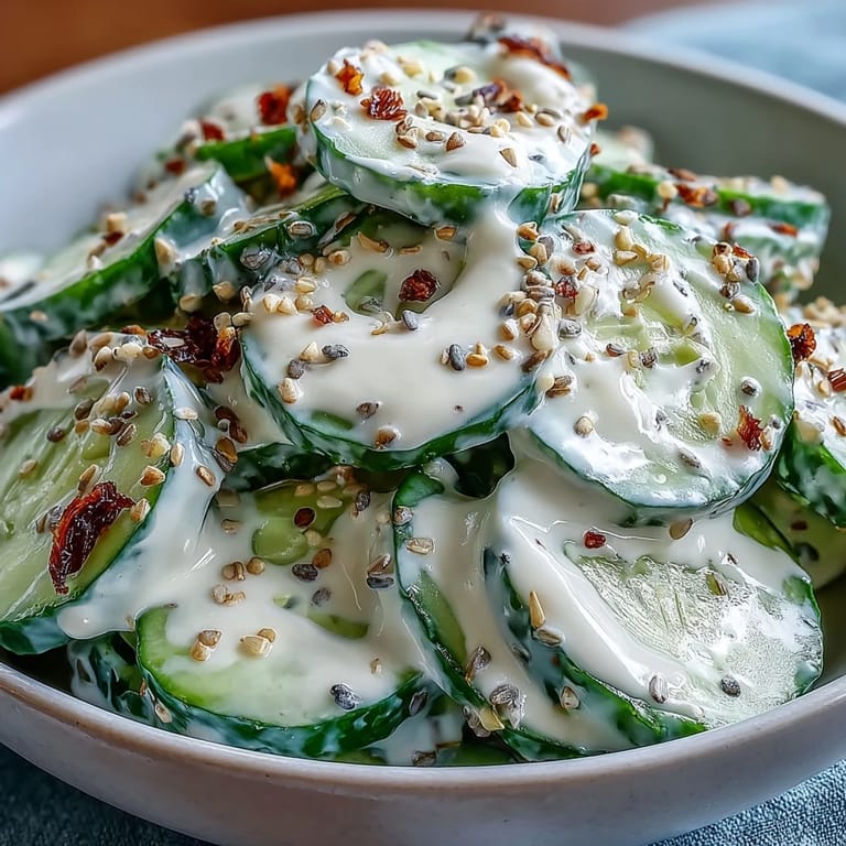 Refreshing TikTok cucumber salad piled high, bursting with tangy, crunchy bagel seasoning.