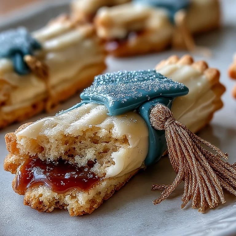 Festive Graduation Cookies: buttery sugar cookies adorned with regal gold icing.