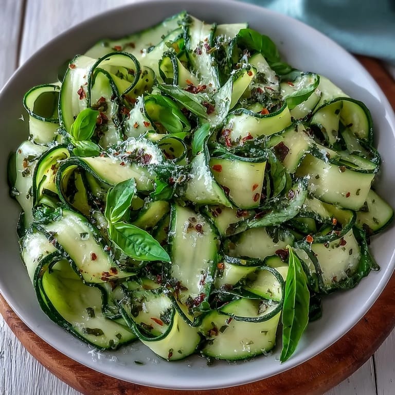 Bright Shaved Zucchini Ribbon Salad with fluffy Parmesan, a perfect light side.